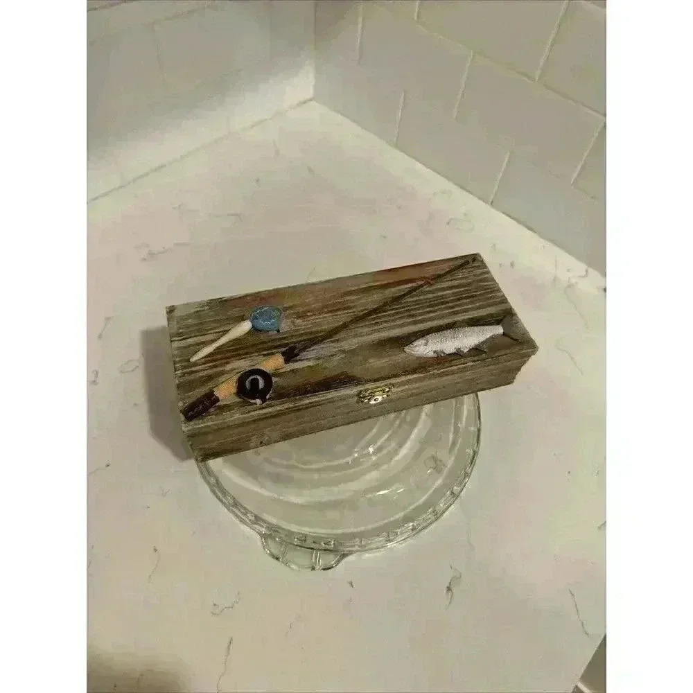 Rustic Wooden Keepsake Box - Gift for Fisherman. Dad Gift for Fathers Day, Bi...